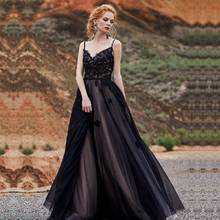 Удивительная, черный, с v-образным вырезом, свадебное платье на тонких бретелях с кружевной аппликацией, без рукавов свадебное платье Vestido De Noiva 2024 - купить недорого