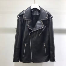 Jaqueta de couro genuíno das mulheres 2020 primavera moda casaco de pele carneiro real rebite motocicleta motociclista jaqueta feminina casaco de couro de ovelha 2024 - compre barato