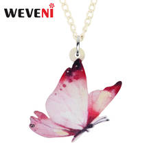 WEVENI Acrylic Cute Pink Butterfly Necklace Choker Chain Animal Pendant Jewelry For Women Girls Kids Trendy Party Gift Jewellery 2024 - buy cheap