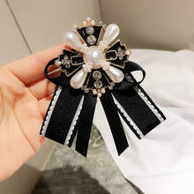 Korean Cloth Art Bow Tie Brooch Pin Pearl Crystal Lapel Pin and Brooches Dress Shirt Cravat Badge Gifts for Women Accessories 2024 - buy cheap