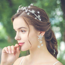 Strass estrelas tiara coroa hairband nupcial acessórios de cabelo feminino casamento headpiece conjunto de jóias de cabelo 2024 - compre barato
