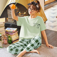 Pajamas 2021 New Cute Cartton Cotton Pijamas Women's Short-Sleeved Trousers Sleepwear Two-Piece Girl Thin Home Clothes 2024 - buy cheap