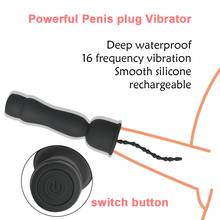 Mushroom head 16-frequency vibration urethral stick rechargeable massage male silicone penis time-lapse training exercise black 2024 - buy cheap