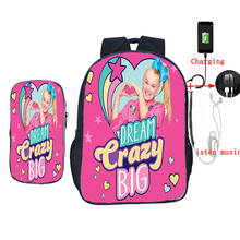 2 pçs/set mochila feminina colorido jojo siwa impressão escola carga usb mochila com lápis saco adolescentes meninas meninos sacos de viagem 2024 - compre barato