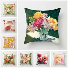 Fuwatacchi rosa flor poliéster lance travesseiros caso capa de almofada floral close-up capa de almofada decorativa para o sofá casa carro 2024 - compre barato