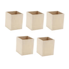 5pcs Unfinished Wood Square Pen Container Brush Box for Kids Children DIY Painting Wooden Box Cover Craft 2024 - buy cheap