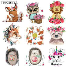 Nicediy Animal Heat Transfer Vinyl Sticker Thermal Transfers Flower Iron On Patches For Clothes Applique Sticker Badge 2024 - buy cheap