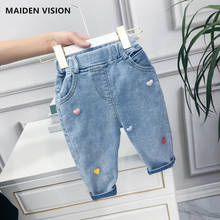 Pantalones vaqueros con bordado de amor para niñas, Jeans lavados de marca, Primavera 2024 - compra barato