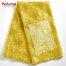 Kalume-tela de encaje africano bordado, tejido de red francés amarillo, piedras y cuentas, tela de encaje de tul para vestido nigeriano F2299 2024 - compra barato