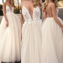 JIERUIZE New Sexy Beach Wedding Dresses Spaghetti Straps Backless 3D-Floral Applique Long Lace Boho Bridal Gowns robe de mariee 2024 - buy cheap