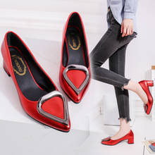 New Ladies Pumps Pointed Toe Slip on Shallow Women Shoes Woman Fashion Thick High Heels Heart Buckle Solid Leather Casual Shoes 2024 - buy cheap
