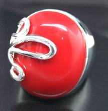 Frete grátis anel 17*21mm elegante homem & mulher coral vermelho 925 prata esterlina tamanhos 8/9/10 2024 - compre barato