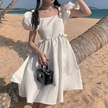 Hstar Summer Sweet White Vintage Dress Women Puff Sleeve Kawaii Party Mini Dress Casual Female Elegant One Piece Korean Dress 2024 - buy cheap