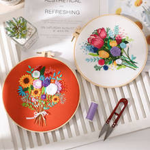 Kit de bordado floral com moldura para iniciantes, conjunto de ponto cruz estampado e artesanal para costura, artesanato e decoração 2024 - compre barato