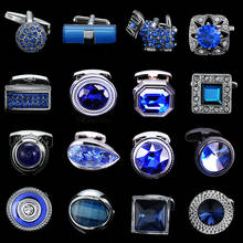 Abotoaduras masculinas de cristal de luxo de alta qualidade, novo estilo clássico, bronze, azul, esmalte, francesas, verão 2024 - compre barato