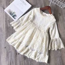 Kids Princess Dress Girls Floral Embroidery Round Collar Long Sleeve One-Piece for Summer Fall Beige/Gray 2024 - buy cheap