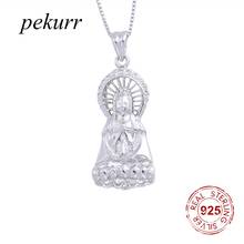 Pekurr 925 Sterling Silver Guanyin Buddha Silver Pendants Buddhism Necklaces For Women Lucky Long Chain Collar Religion Jewelry 2024 - buy cheap