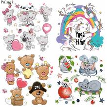 Pulaqi DIY Cartoon Animals Iron on Transfer for Clothes Sticker Cute Cat Patch Thermal Heat Transfer Vinyl Baby Cloth Applique 2024 - buy cheap