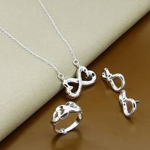 925 Sterling Silver Jewelry Sets Fashion Heart Necklace Earrings Rings Set for Woman Female Valentine's Day Gift 2024 - buy cheap