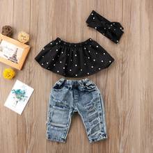 2020 Toddler Newborn Baby Girl Clothes Dot Sleeveless Top Vest Hole Jeans Pants Outfits Casual Fashion Summer clothing 2024 - buy cheap