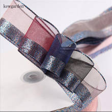 Kewgarden-cintas de Organza de 1 "1,5", 25mm y 40mm, cintas de colores con rayas brillantes, accesorios para el cabello, cinta de hedemade embalaje, 10 yardas 2024 - compra barato