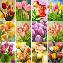 Full Square Round Diamond Painting Tulip 5D DIY Flower Diamond Embroidery Scenery Cross Stitch Kit Handmade Gift Home Decoration 2024 - купить недорого