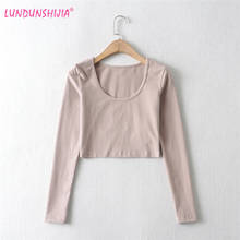 LUNDUNSHIJIA 2021 New Spring Summer Crop Tops For Women Sexy Female O-neck Long-Sleeve Solid Good Quality 100%Cotton T-shirt 2024 - buy cheap