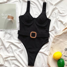 Черный сексуальный женский купальник с пуш-ап 2020, Цельный купальник в рубчик, монокини с высокой талией и поясом, купальный костюм для плавания 2024 - купить недорого