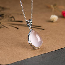 Colgante de cuarzo rosa de plata 925 auténtica para Mujer, Gema Natural con forma de gota de agua, collares y colgantes 2024 - compra barato