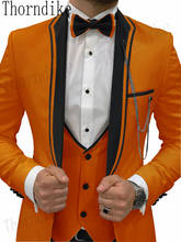 Cindy Dike-Chaqueta ajustada de un botón para hombre, traje de 3 piezas con solapa naranja, traje de diseño para novio y boda, T1278 2024 - compra barato