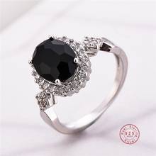 Genuine Jewelry 925 Sterling Silver Stackable Ring Round Black CZ Crystal Finger Rings for Women Wedding Party Bague Bijoux 2024 - buy cheap