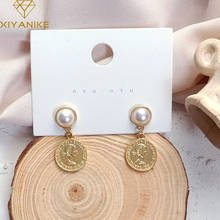 XIYANIKE-pendientes colgantes con forma de moneda para mujer, aretes de oro con perlas Vintage, accesorios de joyería, regalos 2024 - compra barato