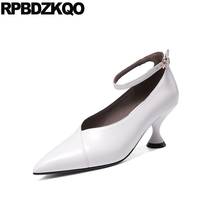 Size 33 Ankle Strap Genuine Leather Stiletto White High Quality Designer Shoes Heels 4 34 2021 Women Pointed Toe Luxury Pumps 2024 - buy cheap