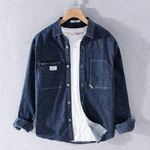 2021 Spring New Men's Denim Shirt Long-sleeved Korean Style Trendy All-match Tooling Shirt Jacket Autumn Japanese Casual Top 2024 - buy cheap