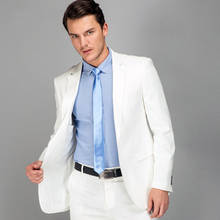 O novo branco magro ajuste ternos do casamento dos homens do noivo smoking ternos do noivo melhor homem 2 peças (jaqueta + calças) formatura usar blazer 2024 - compre barato