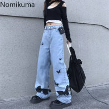 Nomikuma calça jeans de cintura alta 2021, calça jeans feminina estilo coreana estampada com borboleta 6f458 2024 - compre barato