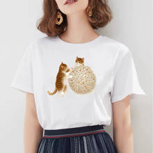Roupas coreanas animal harajuku, terno de casal ctura, estampa de gato, camiseta para mulheres, estética, fofo, camiseta streetwear kawaii 2024 - compre barato
