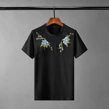 Minglu-camisetas de verano de Modal para hombre, camisa de manga corta con bordado Floral de lujo, de talla grande 4xl, cuello redondo, ajustada 2024 - compra barato