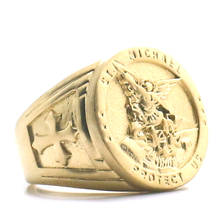 Новая технология унисекс Saint Michael Protect US 316L кольцо из нержавеющей стали золотого цвета с глазурью 2024 - купить недорого