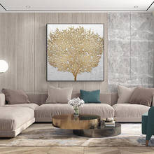 Nordic Style Golden Rich Tree Picture Light Oil Painting on Canvas Posters and Prints Cuadros Wall Art Pictures For Living Room 2024 - buy cheap