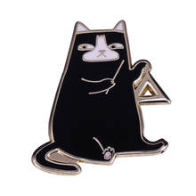 Triangolo Playing Enamel Pin Black Cat Brooch Triangle Bell Musical Instrument Animal Pins 2024 - buy cheap