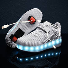 Два белых светодиодный usb зарядка роликовая обувь светящийся светильник светящиеся кроссовки с колесами Детские ролики скейт обувь для мальчиков и девочек 2024 - купить недорого