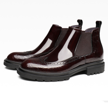 Botas Chelsea con plataforma para hombre, botines de vestir de cuero genuino, color negro/vino tinto 2024 - compra barato