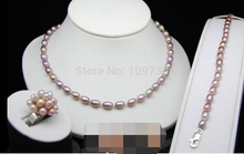 Joyería 00690 genuina cultivada 5,5-6MM AAA + perla conjunto de joyería anillo collar pulsera 2024 - compra barato