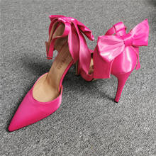 2020 woman candy rose pink Satin pointed toe high heel Back bow buckle part shoes dress shoes rose high heel shoes woman 2024 - buy cheap