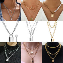 Wgoud Punk Cuban Chain Lock Necklace For Women Men Gothic Layered Lock Key Pendant For Lovers Choker Jewelry Gift 2024 - buy cheap