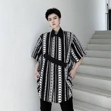 Men Retro Pattern Stripe Cotton Linen Casual Short Sleeve Shirt Male Japan Korea Streetwear Loose Shirts 2024 - buy cheap