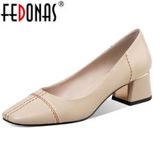 Fedonas sapatos femininos de couro legítimo raso, mais novos sapatos de salto alto com design clássico, para casamento, escritório, outono 2021 2024 - compre barato