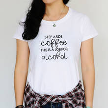 Camiseta con estampado de café para mujer, Camiseta de algodón de manga corta con cuello redondo para mujer, camisetas holgadas blancas y negras para mujer 2024 - compra barato