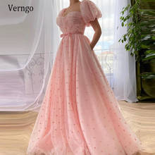 Verngo Princess Baby Pink Hearty Tulle Prom Dresses 2021 A Line Puff Sleeves Sweetheart Velvet Bow Sash Long Evening Gowns 2024 - buy cheap